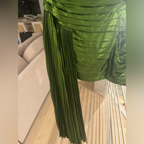 Retrofete Daniele Dress in Lime XS Metallic Green Foil Cocktail Dress W Train - Picture 9 of 14
